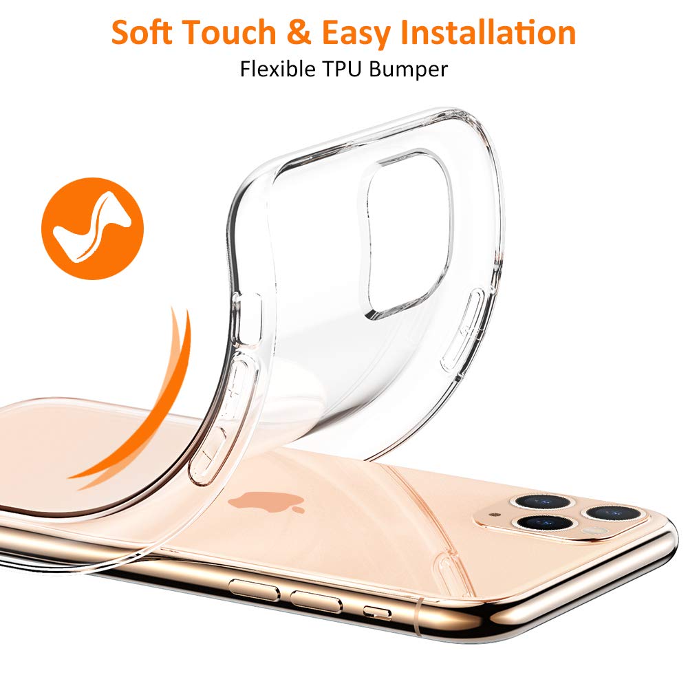 MEZON Apple iPhone 11 Pro (5.8") Ultra Slim Premium Crystal Clear TPU Gel Back Case – Wireless Charging Compatible