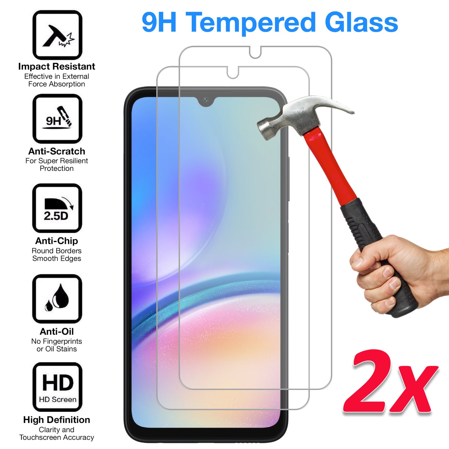 [2 Pack] MEZON Samsung Galaxy A05s Tempered Glass Crystal Clear Premium 9H HD Case Friendly Screen Protector (Galaxy A05s, 9H)