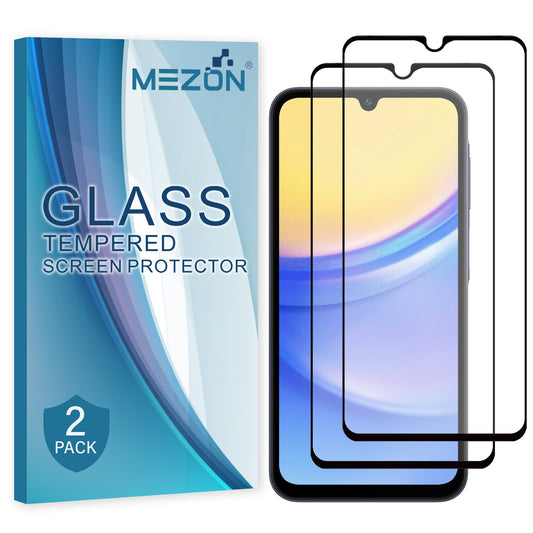 [2 Pack] MEZON Full Coverage Samsung Galaxy A15 5G Tempered Glass Crystal Clear Premium 9H HD Screen Protector