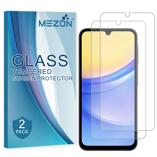 [2 Pack] MEZON Samsung Galaxy A15 5G Tempered Glass Crystal Clear Premium 9H HD Case Friendly Screen Protector (Galaxy A15 5G, 9H)