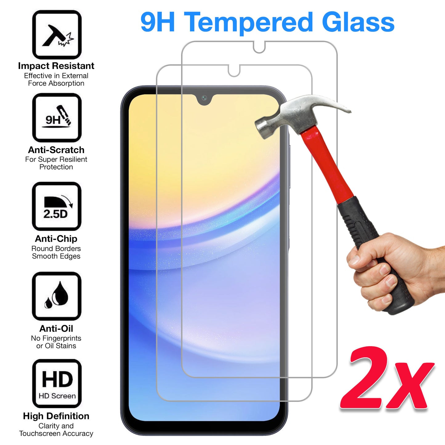 [2 Pack] MEZON Samsung Galaxy A15 5G Tempered Glass Crystal Clear Premium 9H HD Case Friendly Screen Protector (Galaxy A15 5G, 9H)