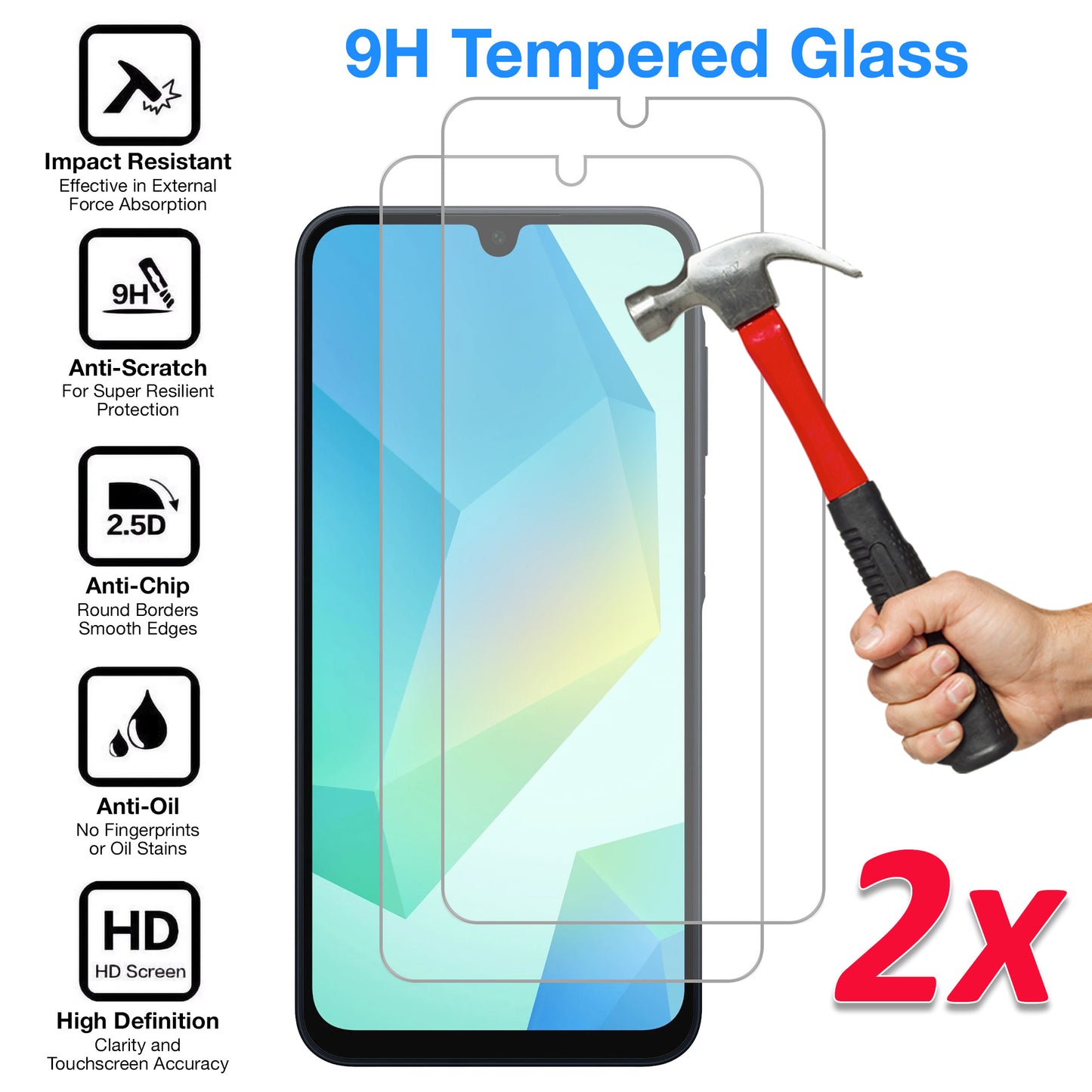 [2 Pack] MEZON Samsung Galaxy A16 5G Tempered Glass Crystal Clear Premium 9H HD Case Friendly Screen Protector (Galaxy A16 5G, 9H)