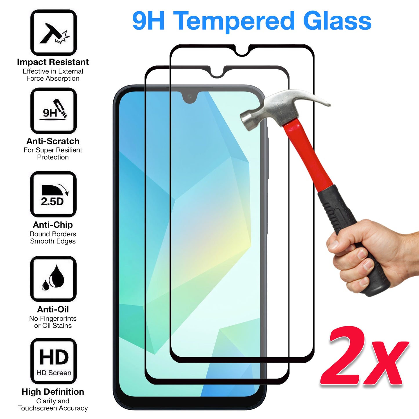 [2 Pack] MEZON Full Coverage Samsung Galaxy A16 5G Tempered Glass Crystal Clear Premium 9H HD Screen Protector