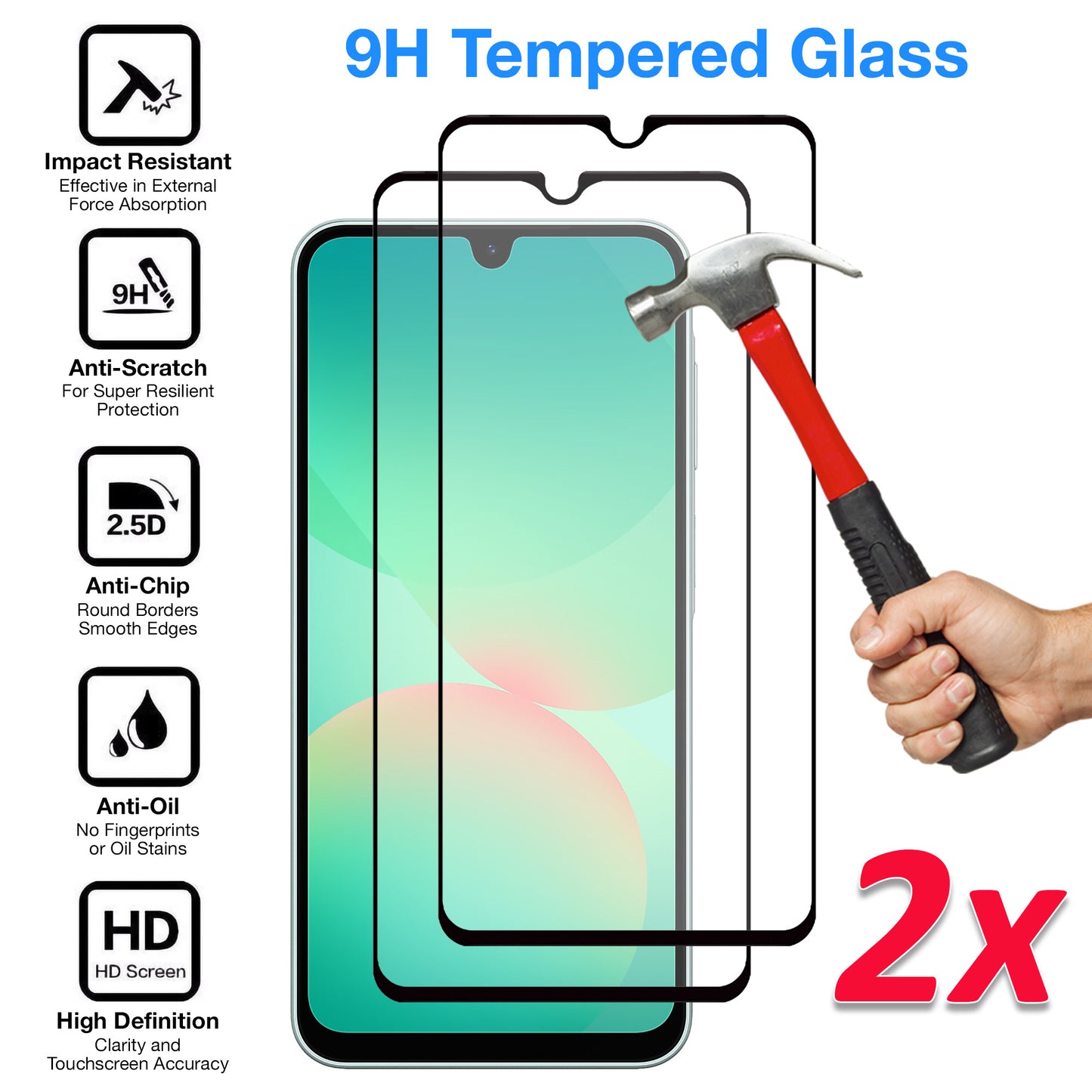 [2 Pack] MEZON Full Coverage Samsung Galaxy A17 4G Tempered Glass Crystal Clear Premium 9H HD Screen Protectors