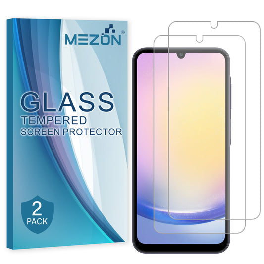 [2 Pack] MEZON Samsung Galaxy A25 5G Tempered Glass Crystal Clear Premium 9H HD Case Friendly Screen Protector (Galaxy A25 5G, 9H)