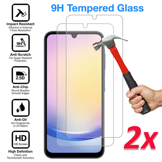 [2 Pack] MEZON Samsung Galaxy A25 5G Tempered Glass Crystal Clear Premium 9H HD Case Friendly Screen Protector (Galaxy A25 5G, 9H)