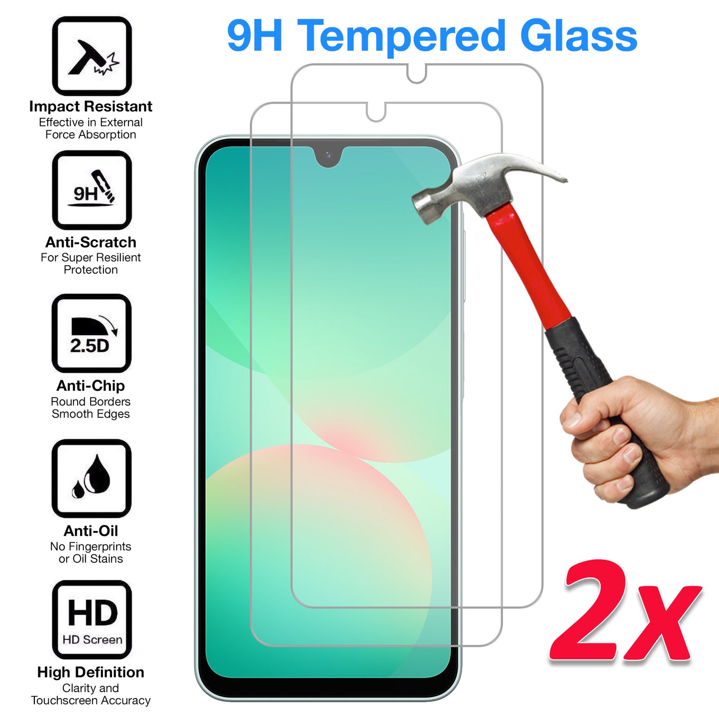 [2 Pack] MEZON Samsung Galaxy A26 5G Tempered Glass Crystal Clear Premium 9H HD Case Friendly Screen Protector (Galaxy A26 5G, 9H)