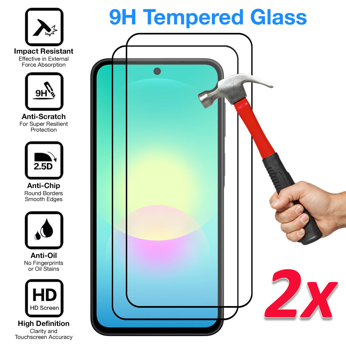 [2 Pack] MEZON Full Coverage Samsung Galaxy A27 5G Tempered Glass Crystal Clear Premium 9H HD Screen Protectors