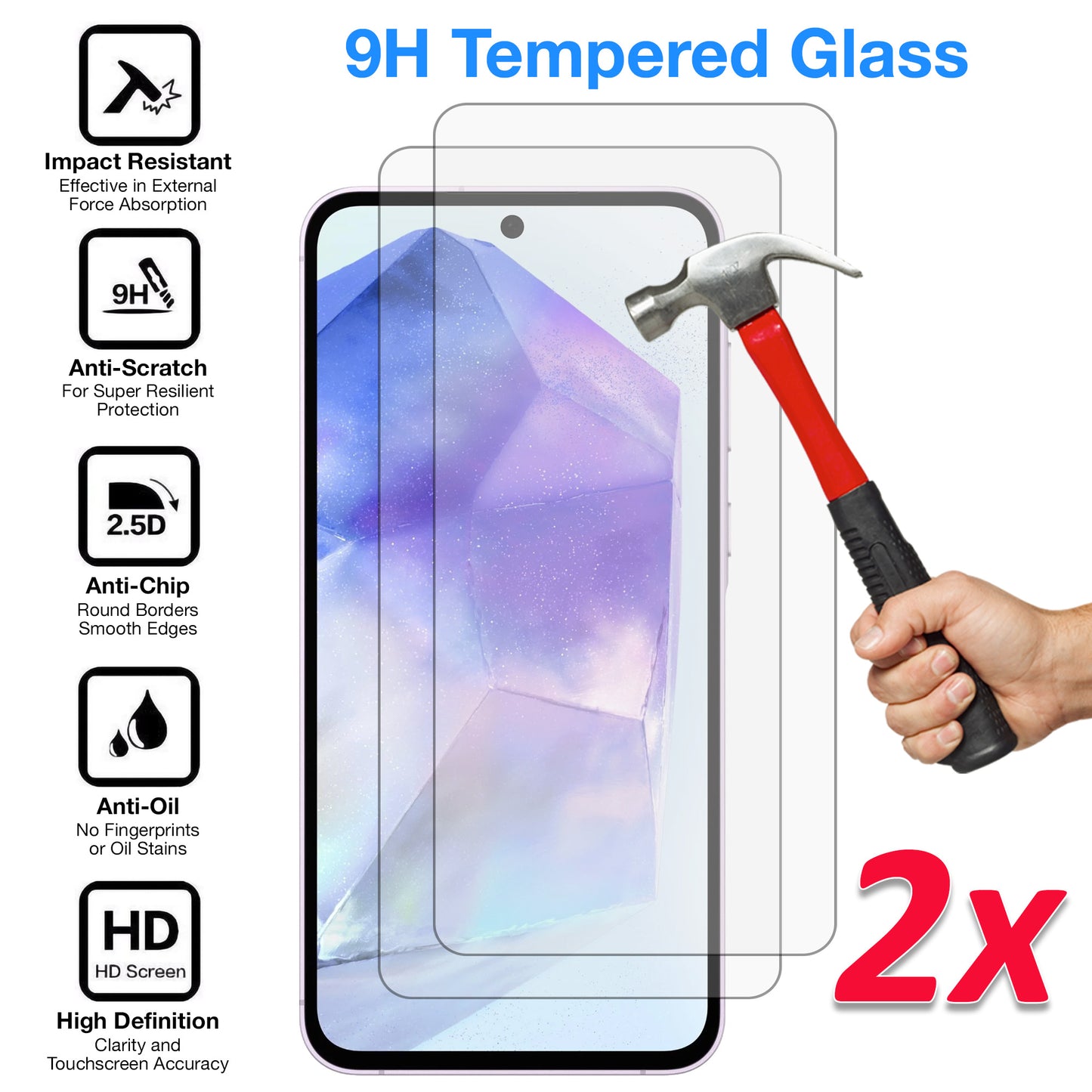 [2 Pack] MEZON Samsung Galaxy A35 5G Tempered Glass Crystal Clear Premium 9H HD Case Friendly Screen Protector (Galaxy A35 5G, 9H)