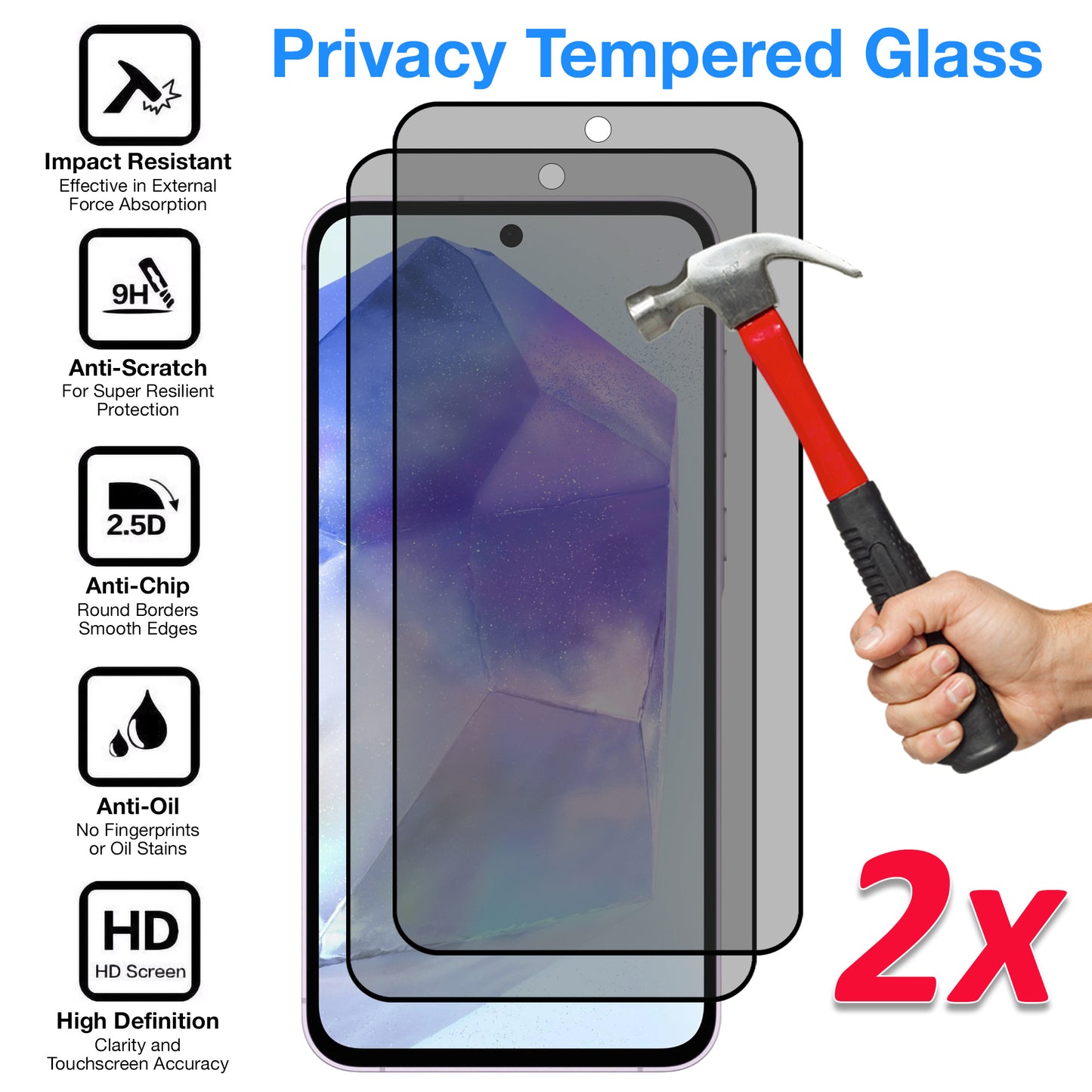 [2 Pack] MEZON Privacy Anti-Spy Full Coverage Samsung Galaxy A35 5G Tempered Glass Premium 9H HD Screen Protectors