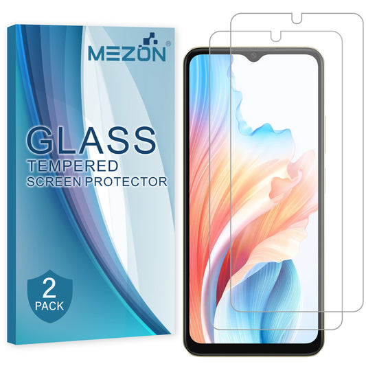 [2 Pack] MEZON Tempered Glass for OPPO A38 4G Crystal Clear Premium 9H HD Case Friendly Screen Protector (OPPO A38 4G, 9H)