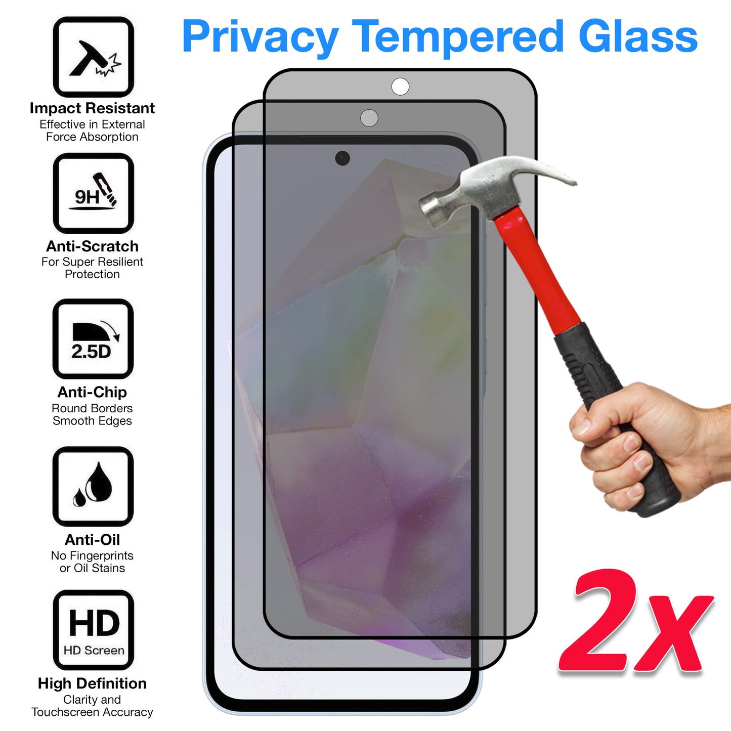 [2 Pack] MEZON Privacy Anti-Spy Full Coverage Samsung Galaxy A55 5G Tempered Glass Premium 9H HD Screen Protectors