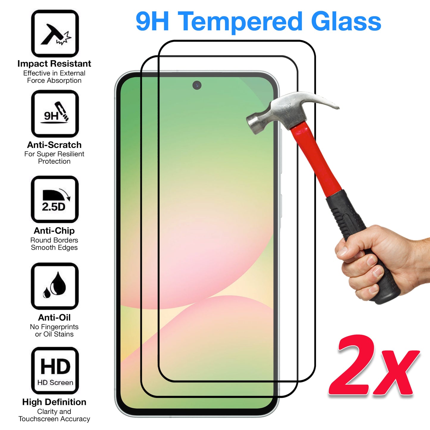 [2 Pack] MEZON Full Coverage Samsung Galaxy A56 5G Tempered Glass Crystal Clear Premium 9H HD Screen Protector