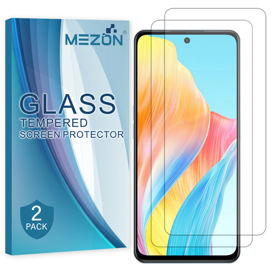 [2 Pack] MEZON Tempered Glass for OPPO A58 4G Crystal Clear Premium 9H HD Case Friendly Screen Protector (OPPO A58 4G, 9H)