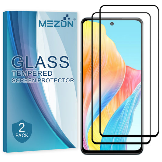 [2 Pack] MEZON Full Coverage Tempered Glass for OPPO A58 4G Crystal Clear Premium 9H HD Screen Protector (OPPO A58 4G, 9H Full)