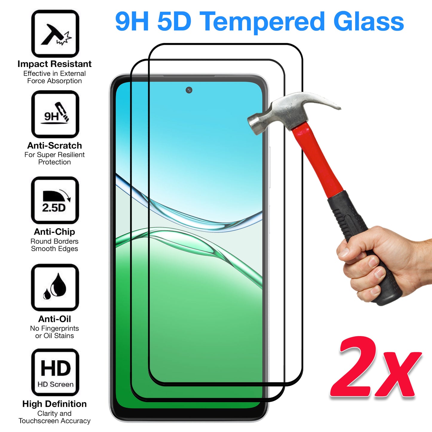 [2 Pack] MEZON OPPO A5 5G Full Coverage Tempered Glass Crystal Clear Premium 9H HD Screen Protector (OPPO A5 5G, 9H Full)