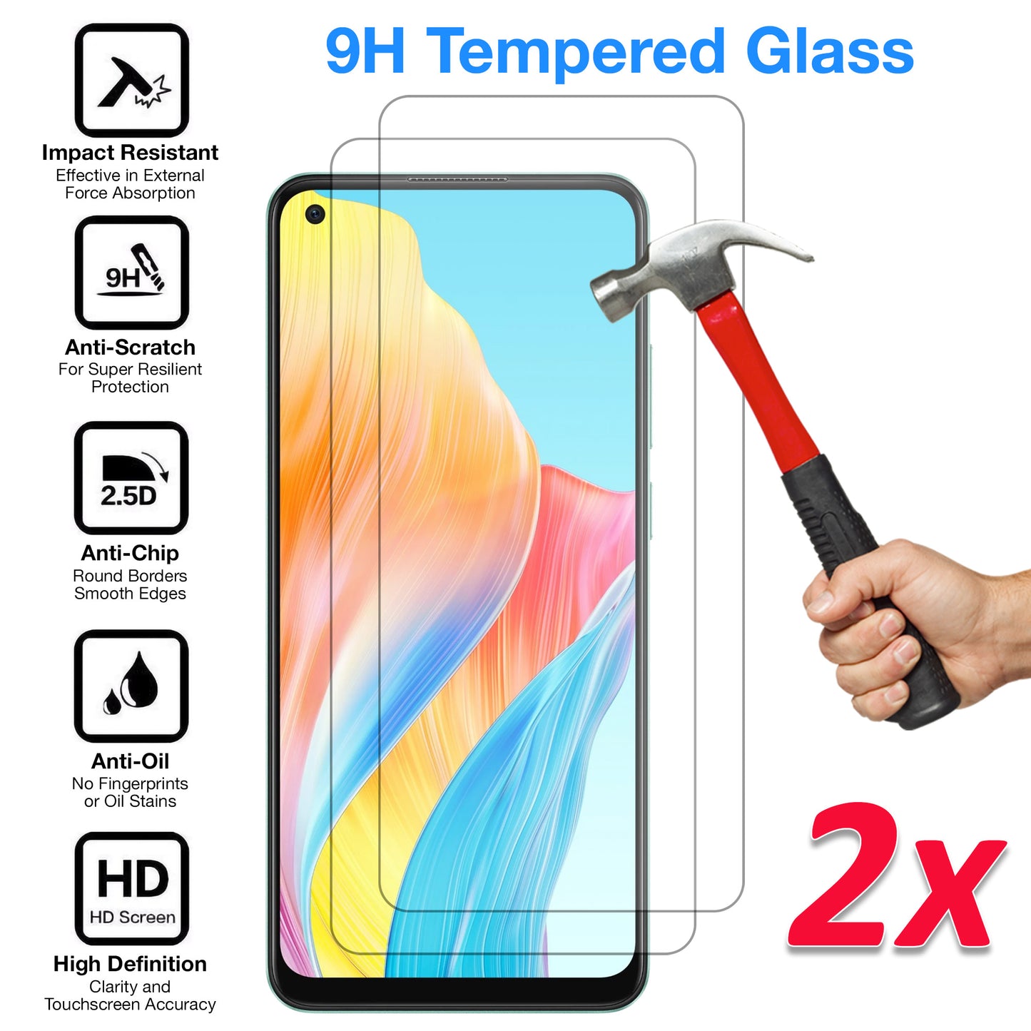 [2 Pack] MEZON Tempered Glass for OPPO A78 4G Crystal Clear Premium 9H HD Case Friendly Screen Protector (OPPO A78 4G, 9H)