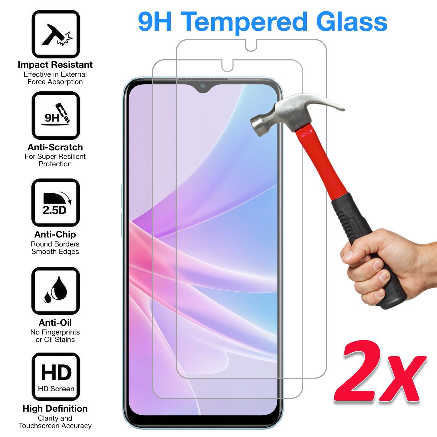 [2 Pack] MEZON Tempered Glass for OPPO A78 5G Crystal Clear Premium 9H HD Case Friendly Screen Protector (OPPO A78 5G, 9H)