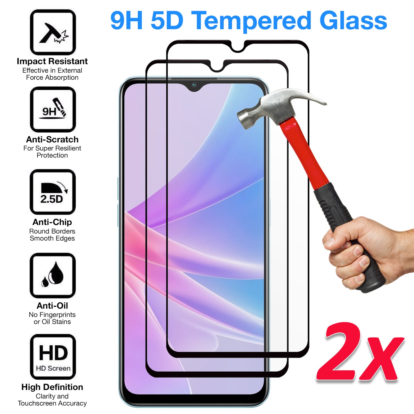 [2 Pack] MEZON Full Coverage Tempered Glass for OPPO A78 5G Crystal Clear Premium 9H HD Screen Protector (OPPO A78 5G, 9H Full)