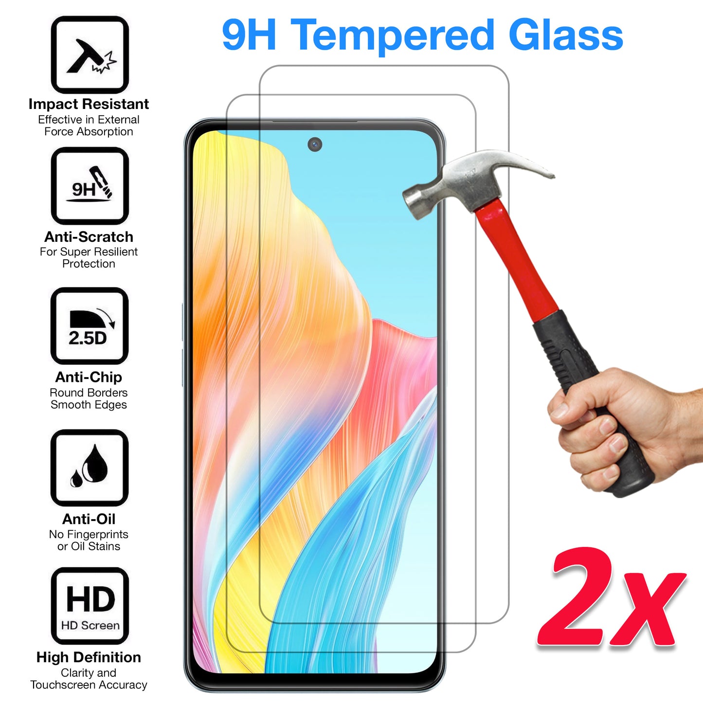 [2 Pack] MEZON Tempered Glass for OPPO A98 5G Crystal Clear Premium 9H HD Case Friendly Screen Protector (OPPO A98 5G, 9H)