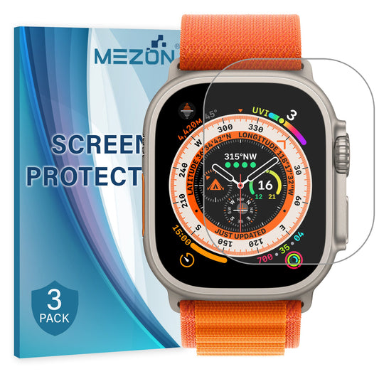 [3 Pack] MEZON Apple Watch Ultra 2 (49 mm) Ultra Clear TPU Film Screen Protectors Shock Absorption (Apple Watch Ultra 2, Clear)