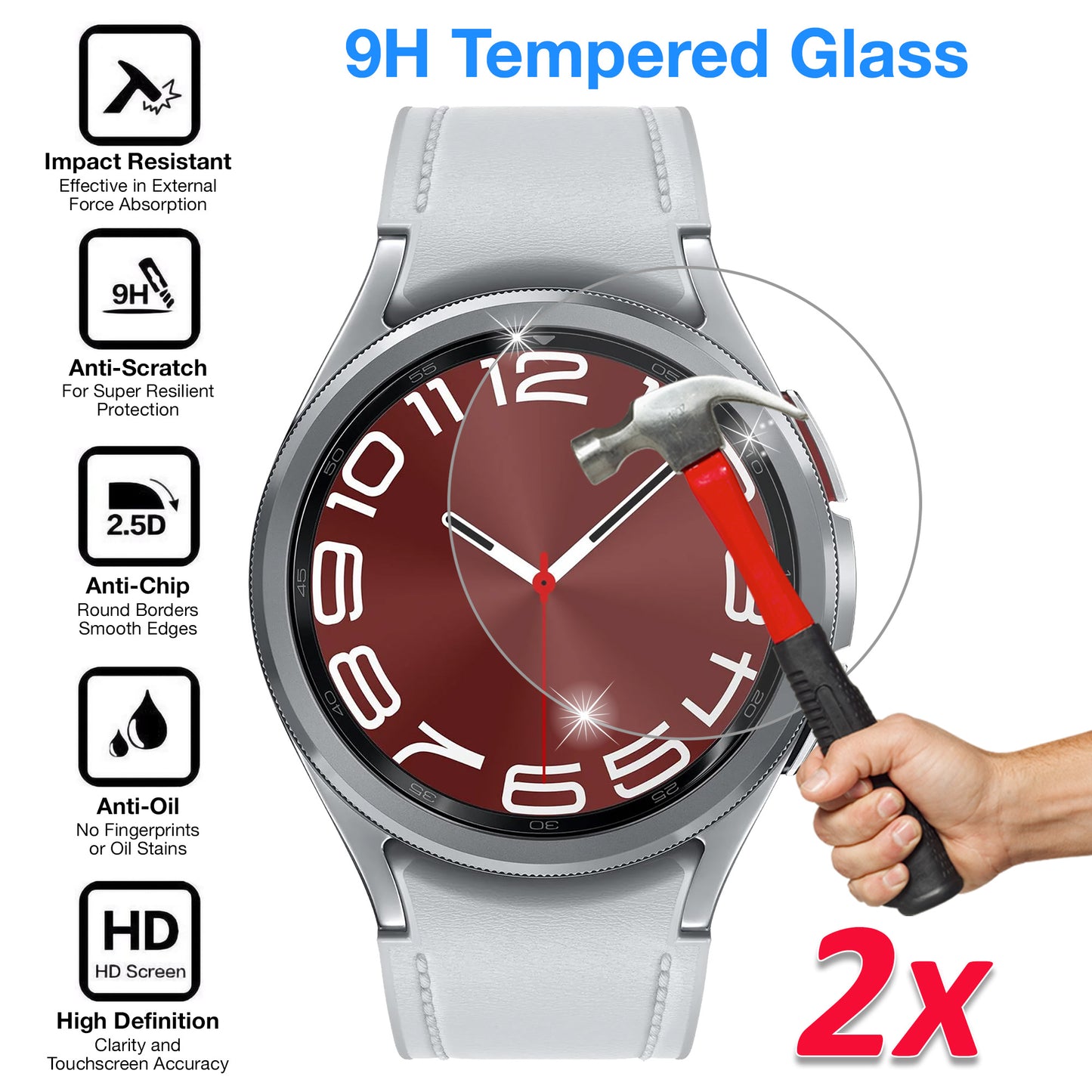 [2 Pack] MEZON Samsung Galaxy Watch6 Classic (43 mm) Premium Tempered Glass Protector Shock Absorption (Galaxy Watch6 Classic 43mm, 9H)