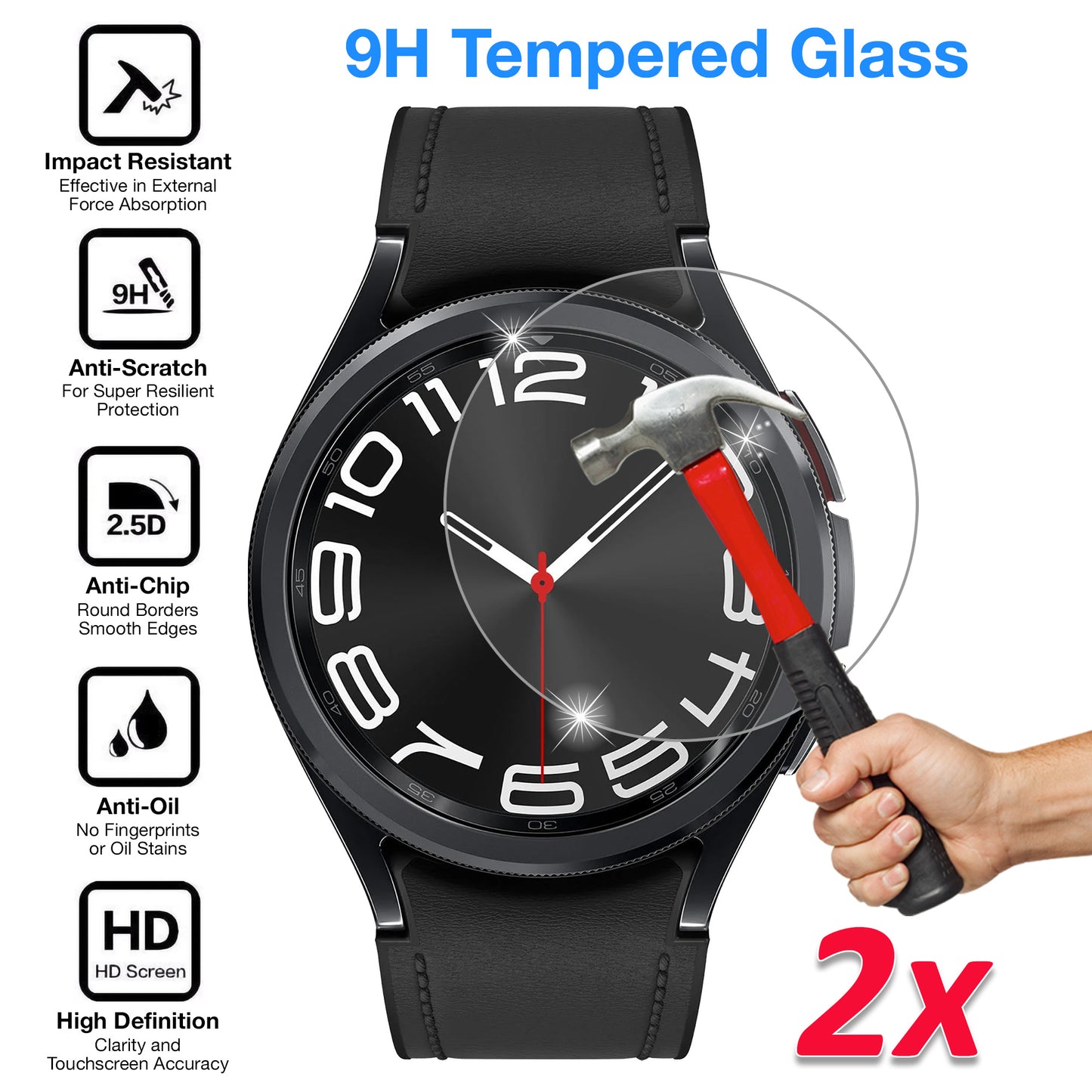 [2 Pack] MEZON Samsung Galaxy Watch6 Classic (47 mm) Premium Tempered Glass Protector Shock Absorption (Galaxy Watch6 Classic 47mm, 9H)