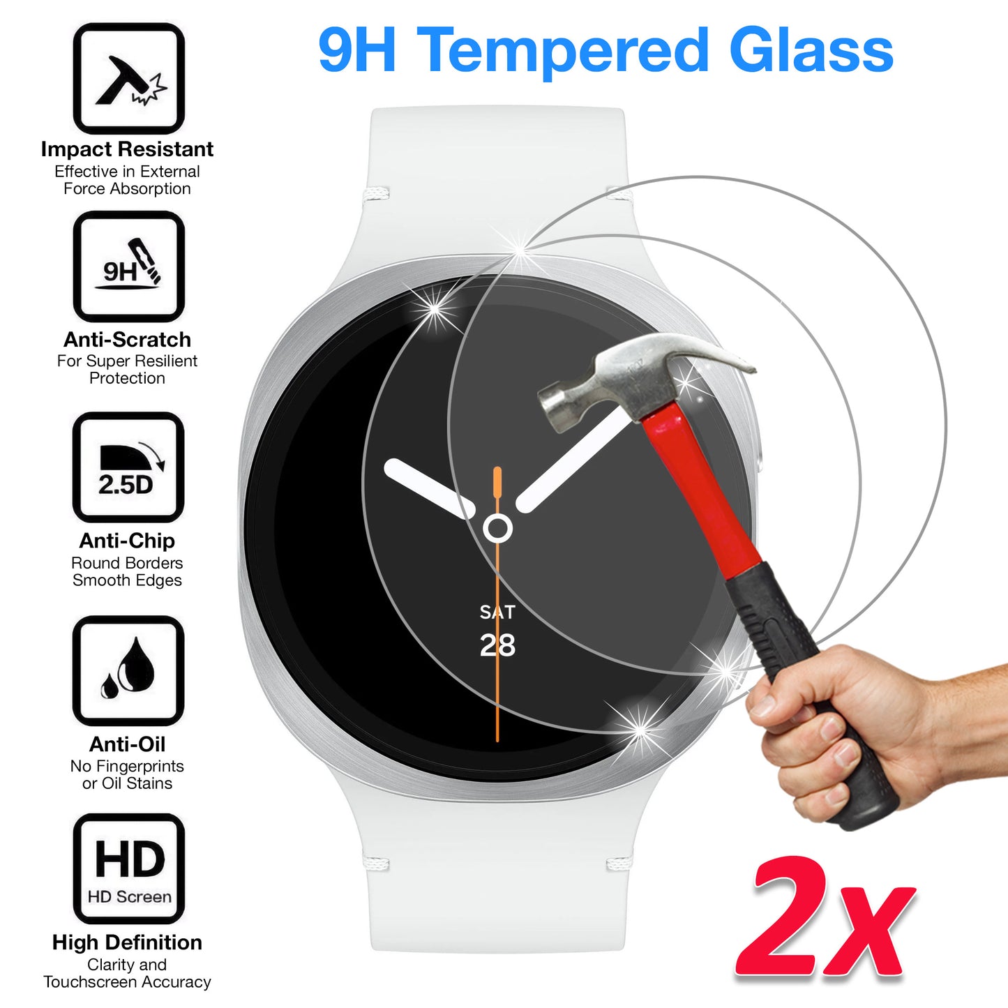 [2 Pack] MEZON Samsung Galaxy Watch8 (40 mm) Premium Tempered Glass Protector Shock Absorption (Galaxy Watch8 40mm, 9H)