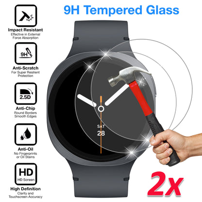 [2 Pack] MEZON Samsung Galaxy Watch8 (44 mm) Premium Tempered Glass Protector Shock Absorption (Galaxy Watch8 44mm, 9H)