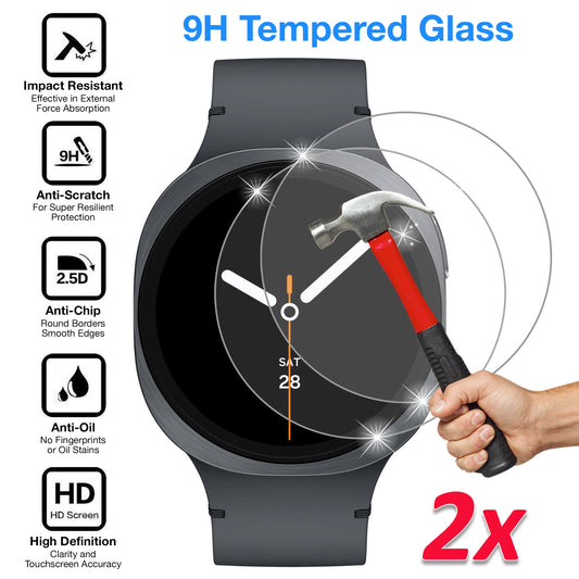 [2 Pack] MEZON Samsung Galaxy Watch8 (44 mm) Premium Tempered Glass Protector Shock Absorption (Galaxy Watch8 44mm, 9H)