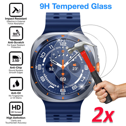 [2 Pack] MEZON Samsung Galaxy Watch Ultra 2025 (47 mm) Premium Tempered Glass Protector Shock Absorption (Galaxy Watch Ultra 47mm, 9H)