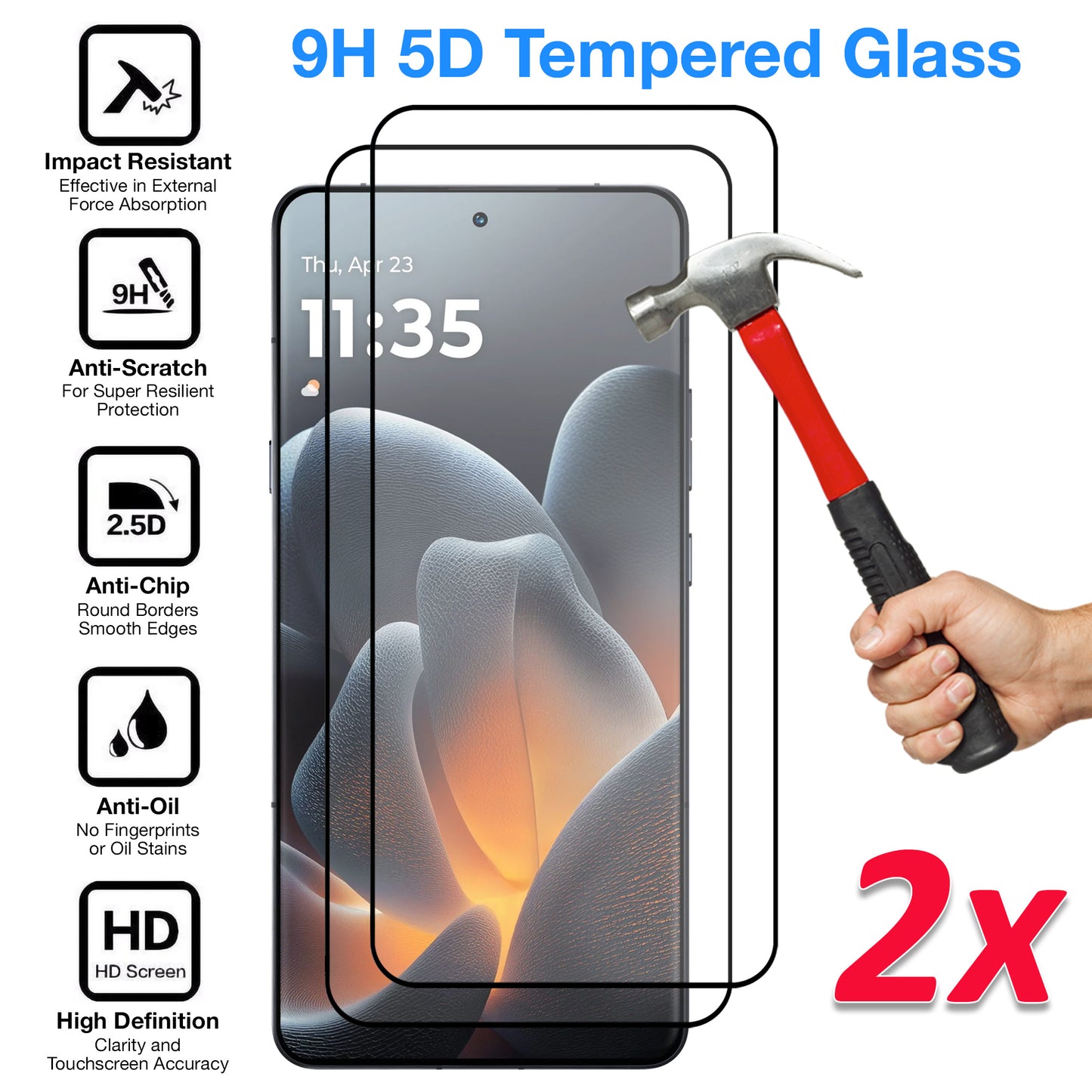 [2 Pack] MEZON Motorola Signature 5G Full Coverage Tempered Glass Crystal Clear Premium 9H HD Screen Protector