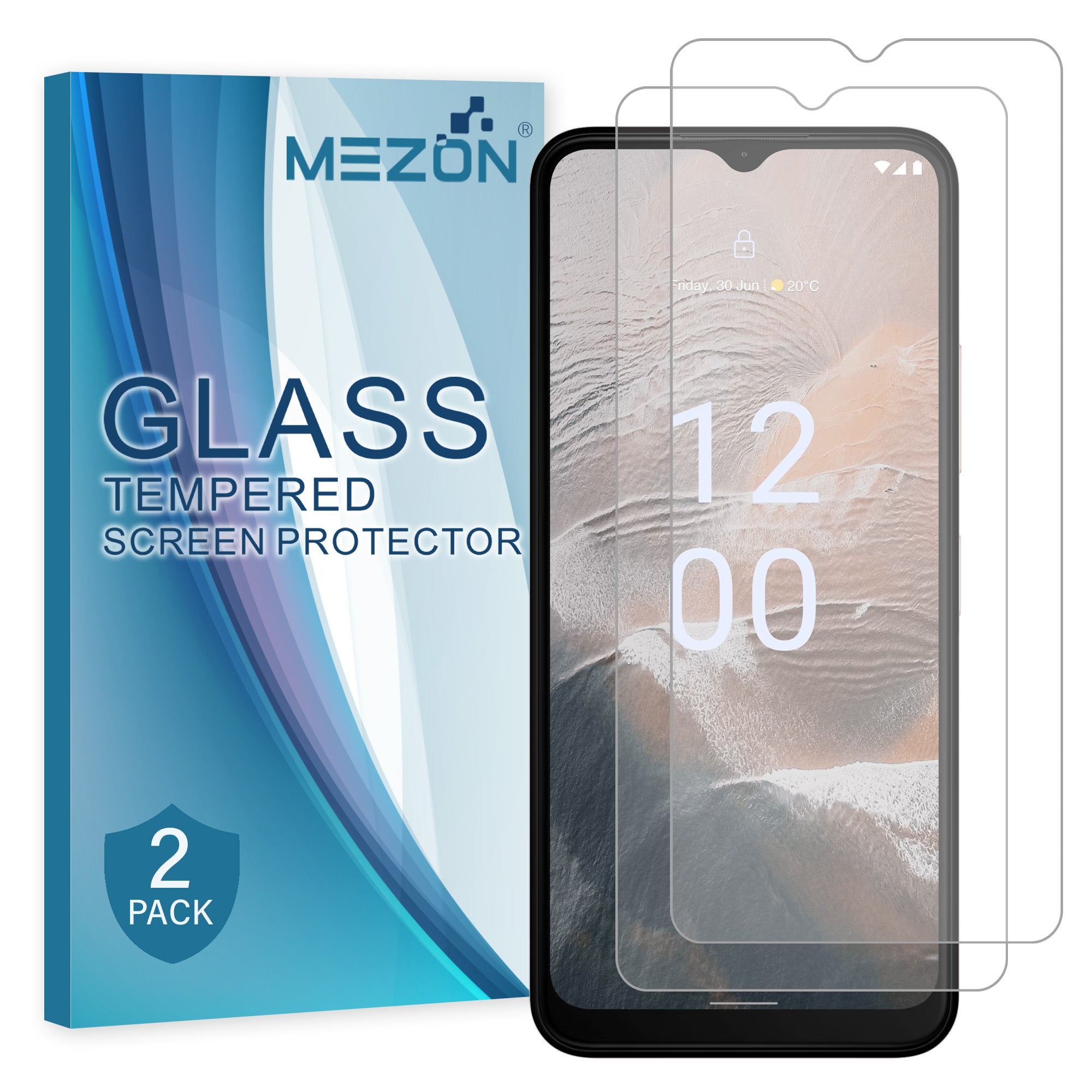 [2 Pack] MEZON Nokia C32 Case-Friendly 9H Tempered Glass