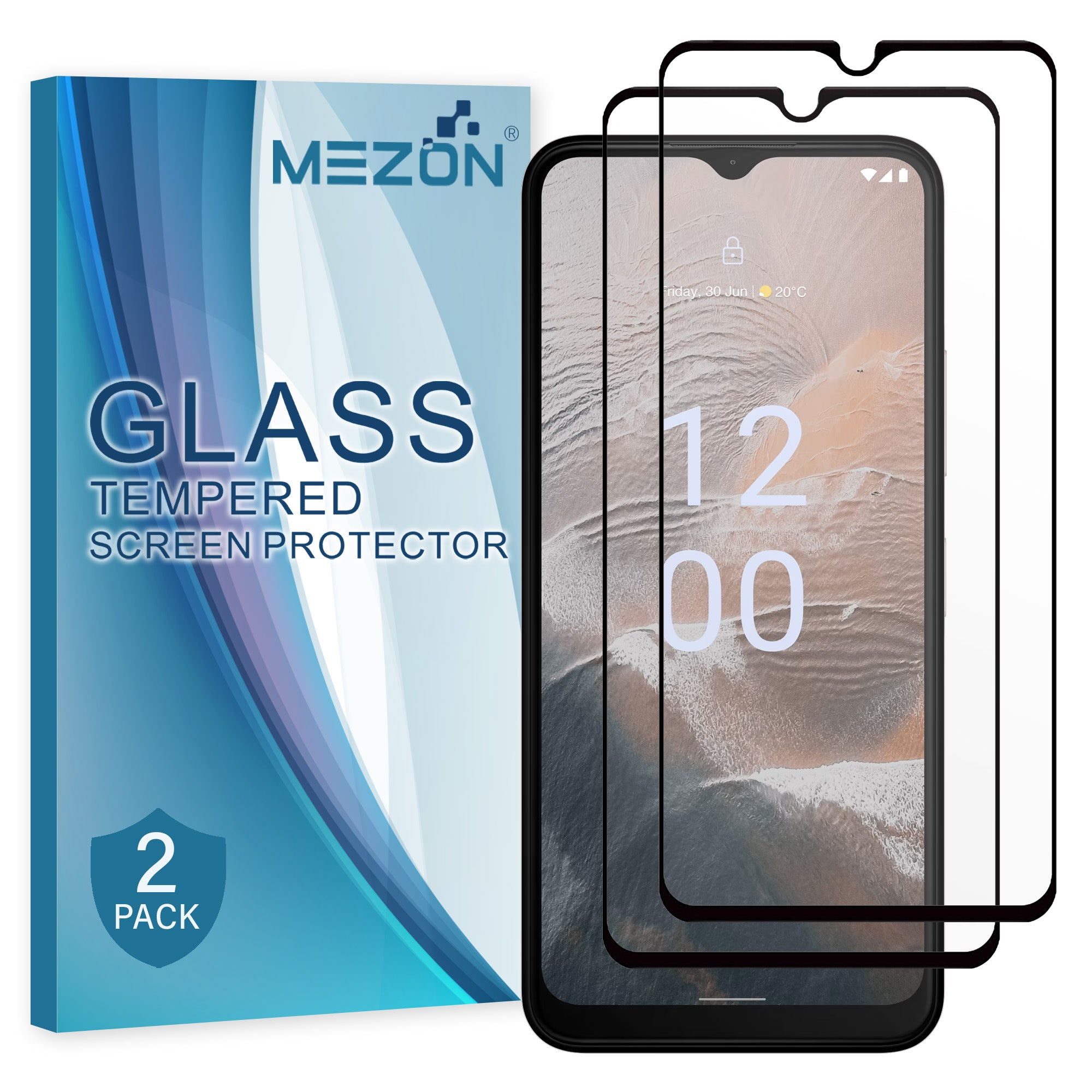 [2 Pack] MEZON Nokia C32 Full-Cover 9H Tempered Glass