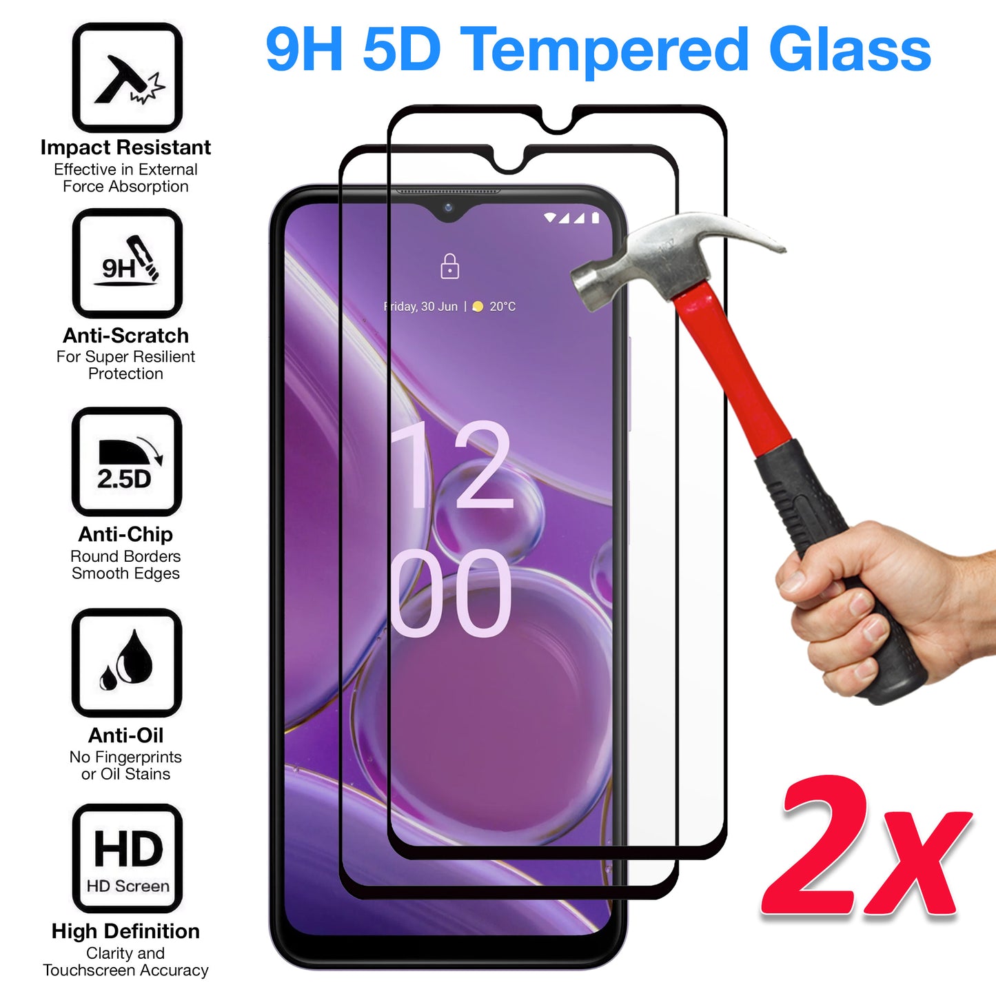 [2 Pack] MEZON Full Coverage Nokia G42 5G Tempered Glass Crystal Clear Premium 9H HD Screen Protector (Nokia G42 5G, 9H Full)