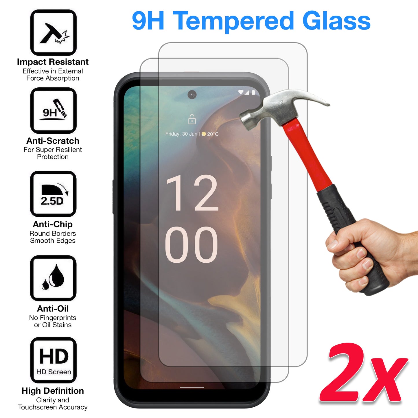 [2 Pack] MEZON Nokia XR21 Tempered Glass Crystal Clear Premium 9H HD Case Friendly Screen Protector (Nokia XR21, 9H)