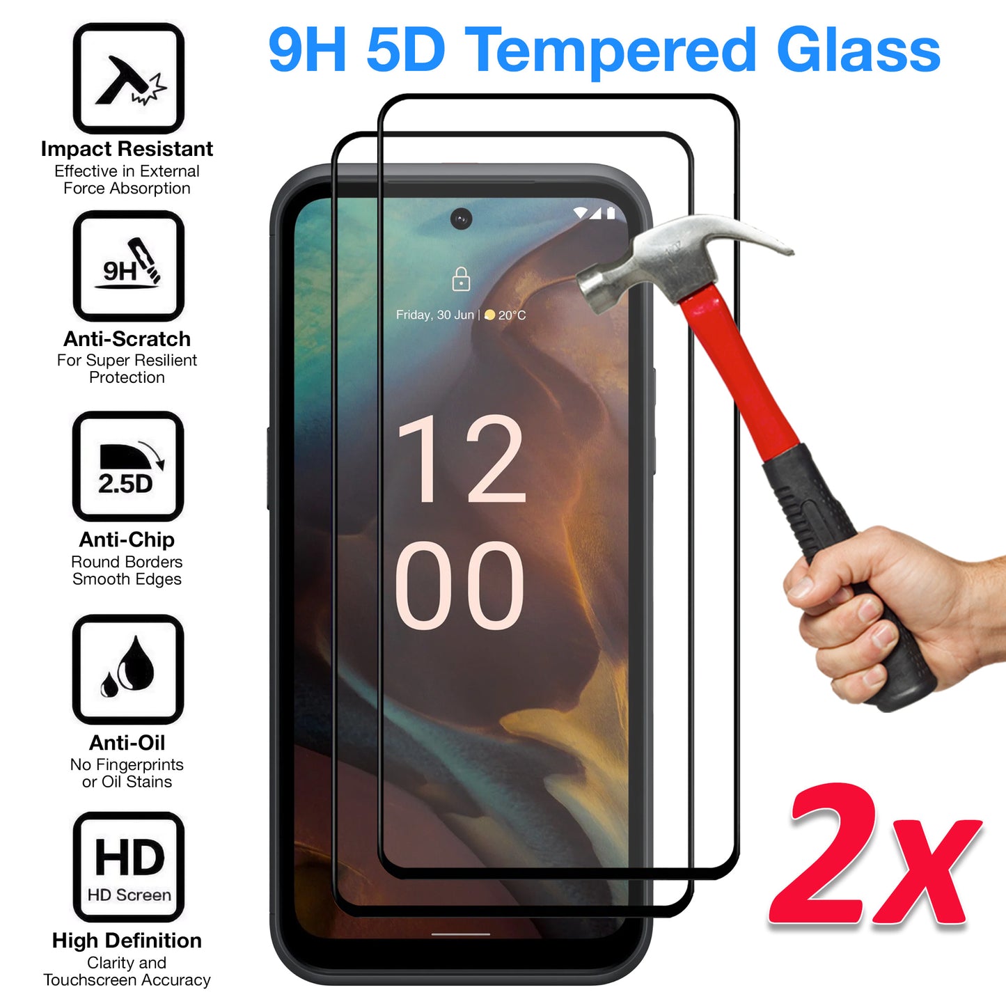[2 Pack] MEZON Full Coverage Nokia XR21 Tempered Glass Crystal Clear Premium 9H HD Screen Protector (Nokia XR21, 9H Full)