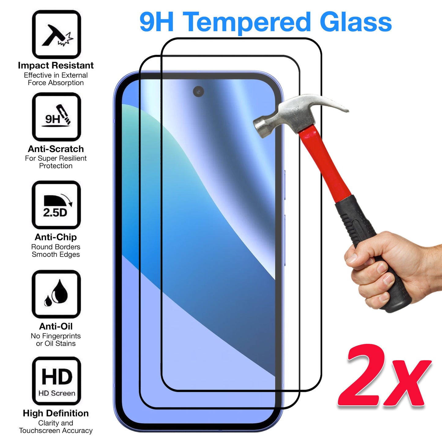 [2 Pack] MEZON Google Pixel 10a Tempered Glass Full Coverage Crystal Clear Premium 3D Edge 9H HD Screen Protectors