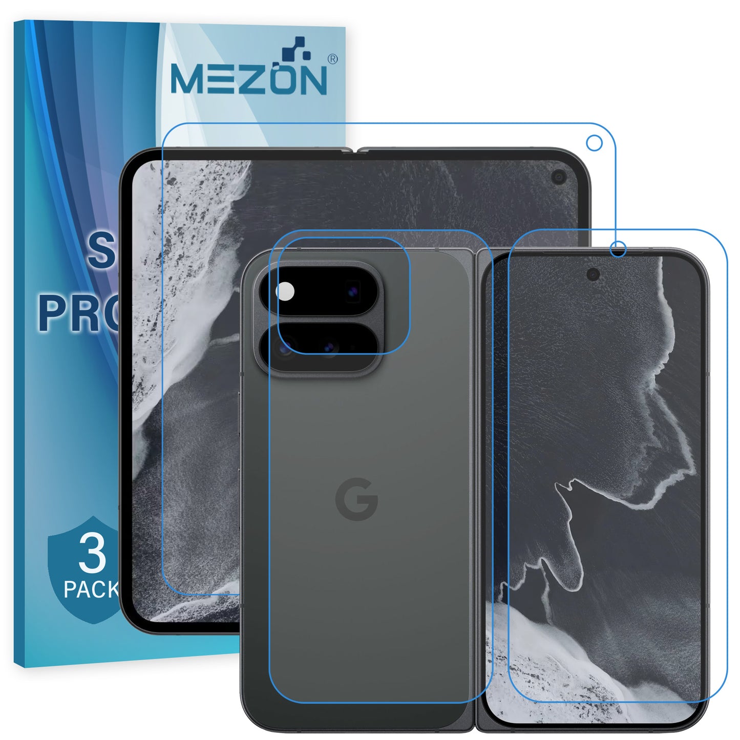 [3x in 1] MEZON Google Pixel 11 Pro Fold Premium Hydrogel Clear Edge-to-Edge Full Coverage Screen Protector Fingerprint Film