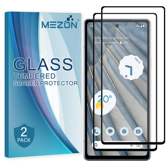 [2 Pack] MEZON Google Pixel 7a (6.1") Tempered Glass Full Coverage Crystal Clear Premium 3D Edge 9H HD Screen Protector