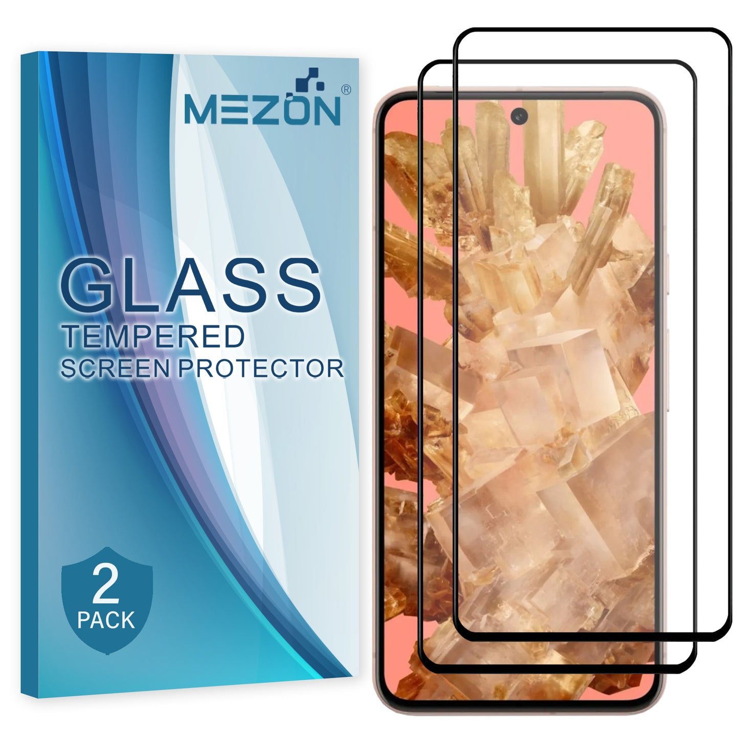 [2 Pack] MEZON Google Pixel 8 (6.2") Tempered Glass Full Coverage Crystal Clear Premium 3D Edge 9H HD Screen Protector