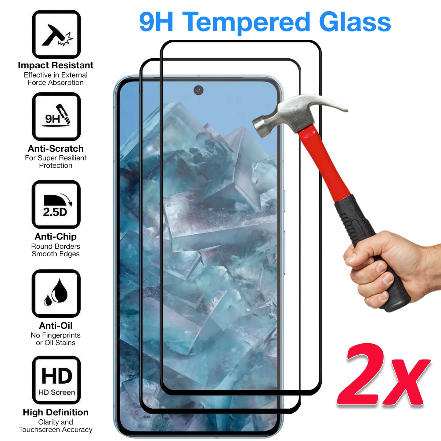 [2 Pack] MEZON Google Pixel 8 Pro (6.7") Tempered Glass Full Coverage Crystal Clear Premium 3D Edge 9H HD Screen Protector