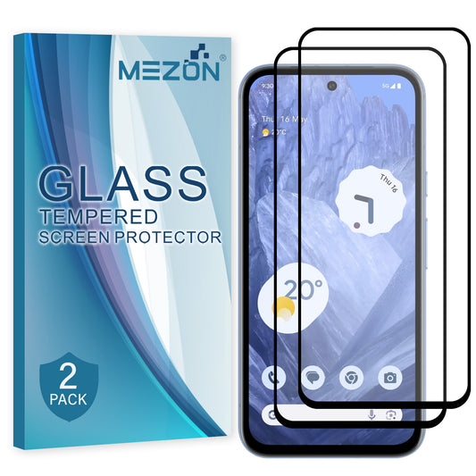 [2 Pack] MEZON Google Pixel 8a (6.1") Tempered Glass Full Coverage Crystal Clear Premium 3D Edge 9H HD Screen Protector