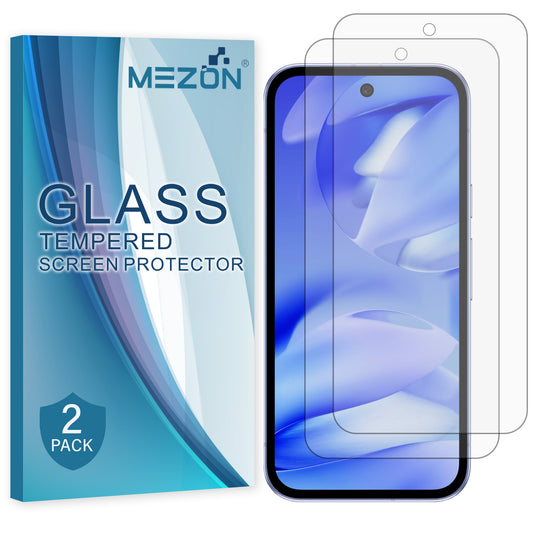 [2 Pack] MEZON Google Pixel 9a Tempered Glass Crystal Clear Premium 9H HD Case Friendly Screen Protectors (Pixel 9a, 9H)