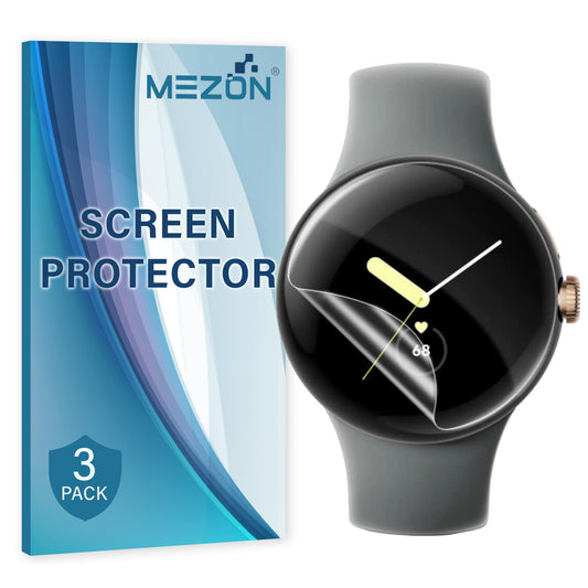 [3 Pack] MEZON Google Pixel Watch 2 Ultra Clear TPU Film Screen Protectors Shock Absorption (Pixel Watch 2, Clear)