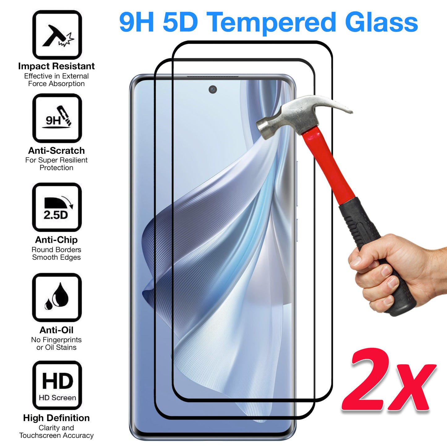 [2 Pack] MEZON Full Coverage Tempered Glass for OPPO Reno10 5G Crystal Clear Premium 9H HD Screen Protector