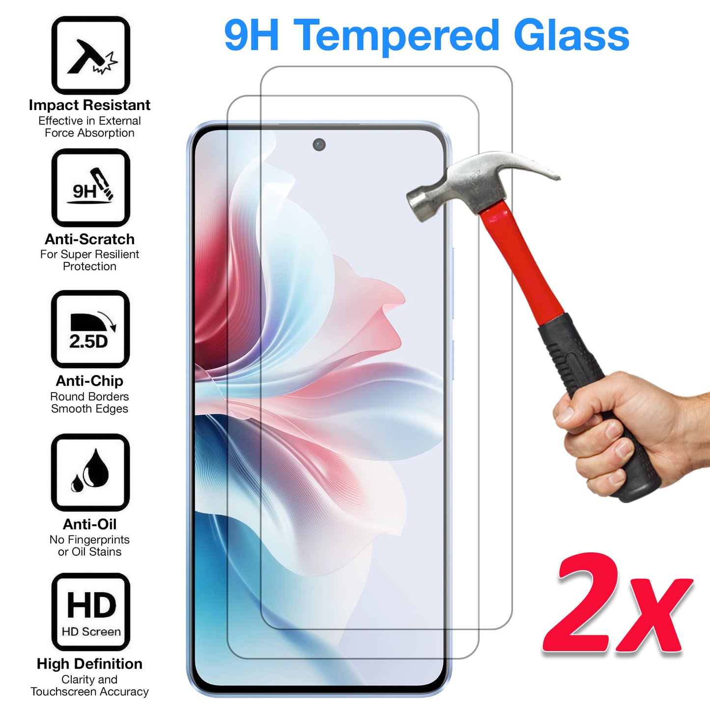 [2 Pack] MEZON Tempered Glass for OPPO Reno11 F 5G Crystal Clear Premium 9H HD Case Friendly Screen Protector (OPPO Reno11 F 5G, 9H)