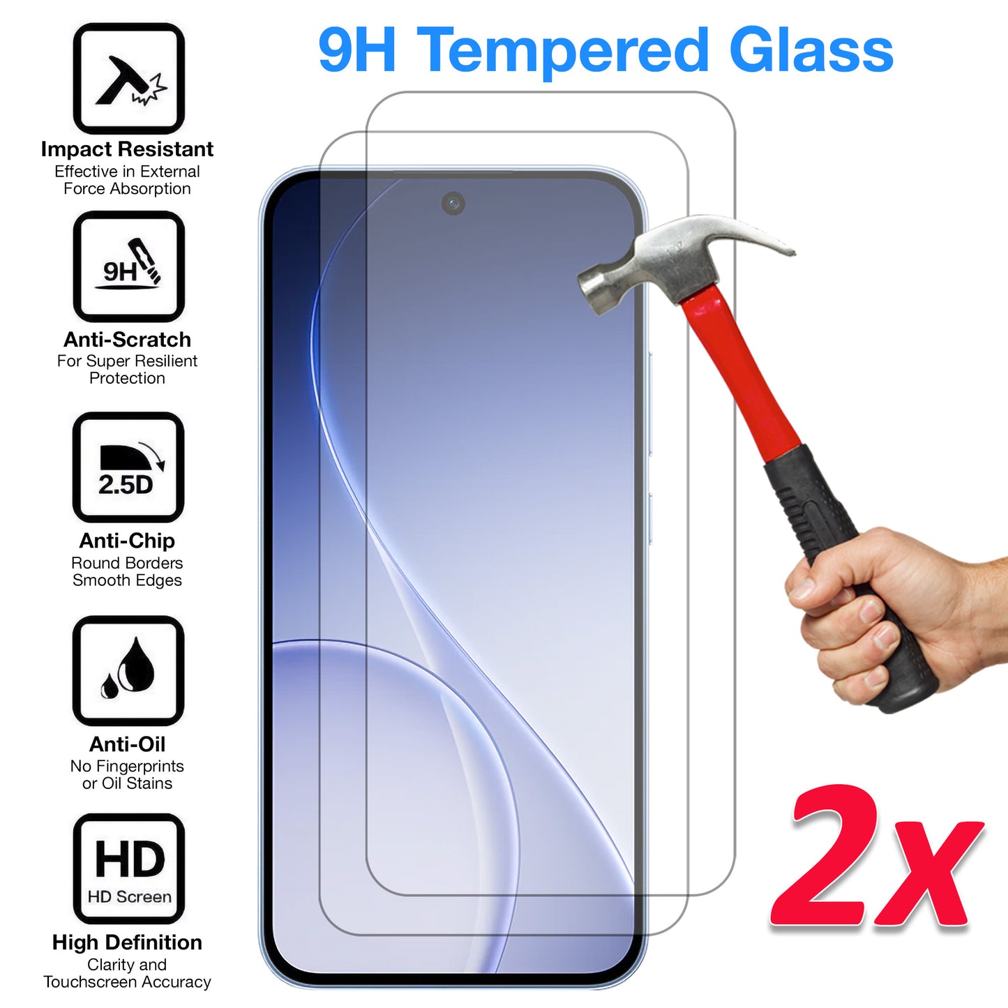 [2 Pack] MEZON Tempered Glass for OPPO Reno15 F 5G Crystal Clear Premium 9H HD Case Friendly Screen Protector (OPPO Reno15 F 5G, 9H)