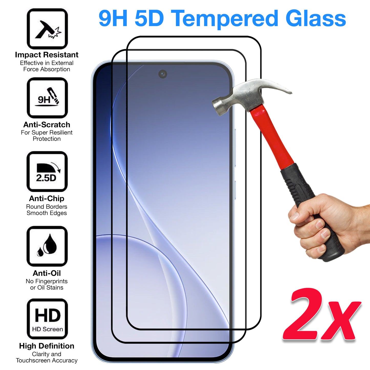 [2 Pack] MEZON OPPO Reno15 F 5G Full Coverage Tempered Glass Crystal Clear Premium 9H HD Screen Protector (OPPO Reno15 F 5G, 9H Full)