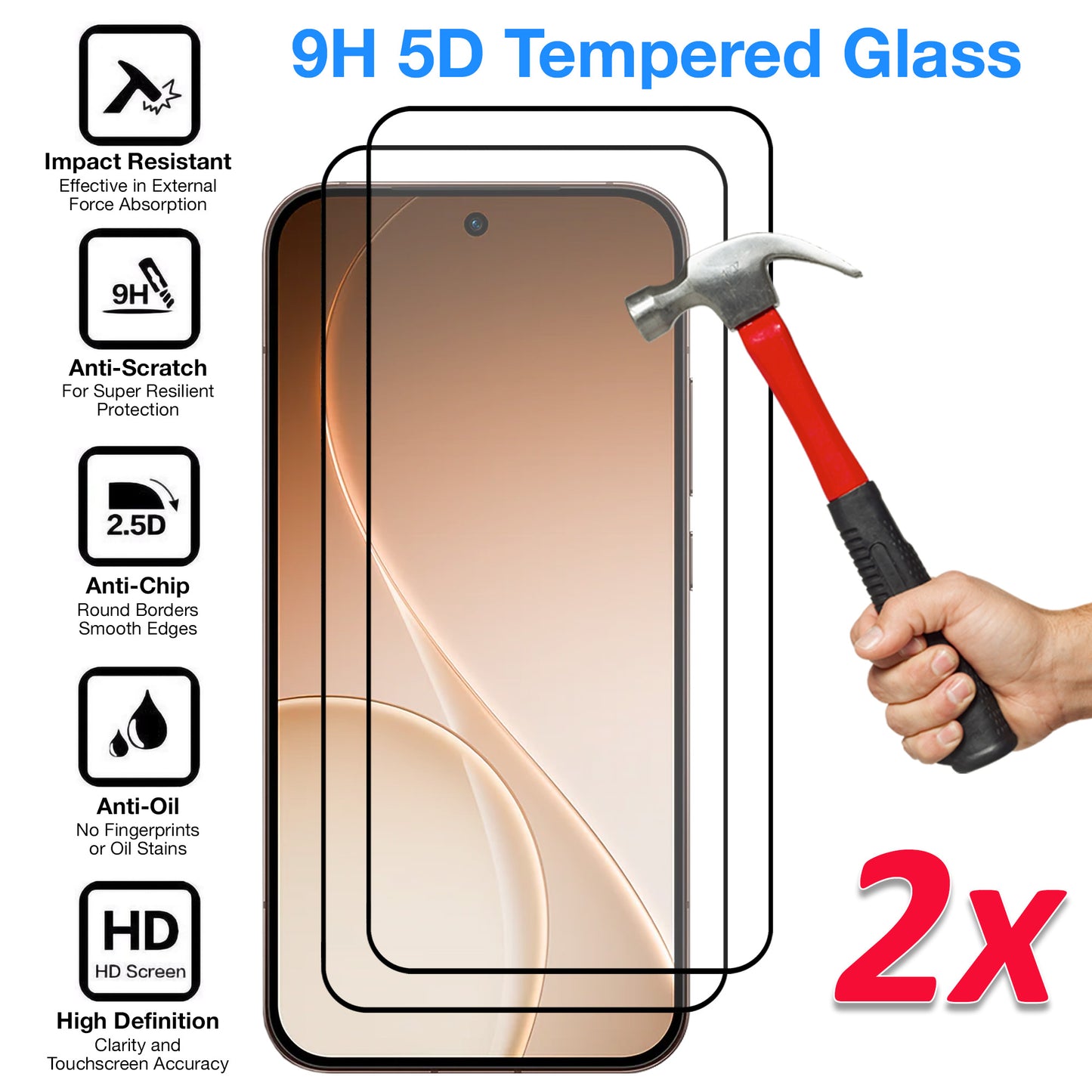 [2 Pack] MEZON OPPO Reno15 Pro 5G Full Coverage Tempered Glass Crystal Clear Premium 9H HD Screen Protector (OPPO Reno15 Pro 5G, 9H Full)